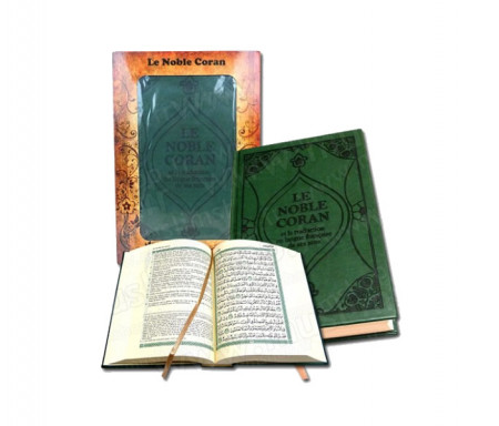 Le Noble Coran et la traduction en langue française de ses sens (bilingue français/arabe) - Edition de luxe couverture cartonnée en daim vert foncé